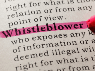 Dictionary description of a 'Whistleblower' with the word highlighted in pink.